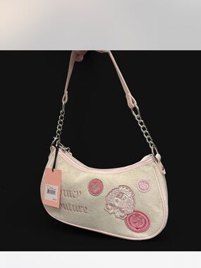 Juicy Couture Cream and Pink Embroidered Shoulder Bag